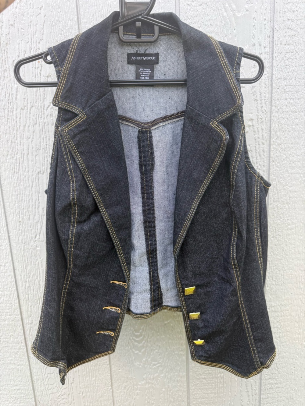 Ashley Stewart Black and White Stripe Denim Vest
